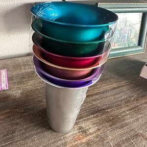 Vtg Glass Aluminum Bascal Anodized Set 6